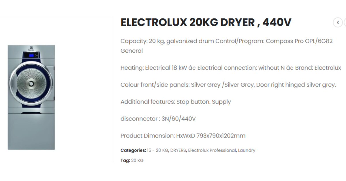 Electrolux Washing Machine 20Kg